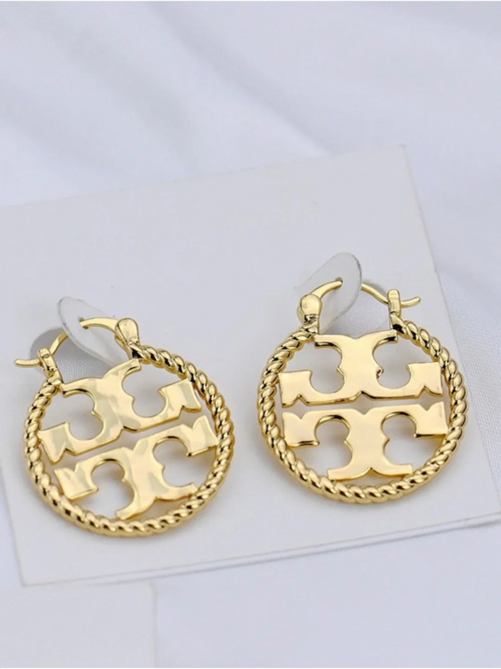 Tory Burch Gold Logo Rope-Edge Drop Earrings